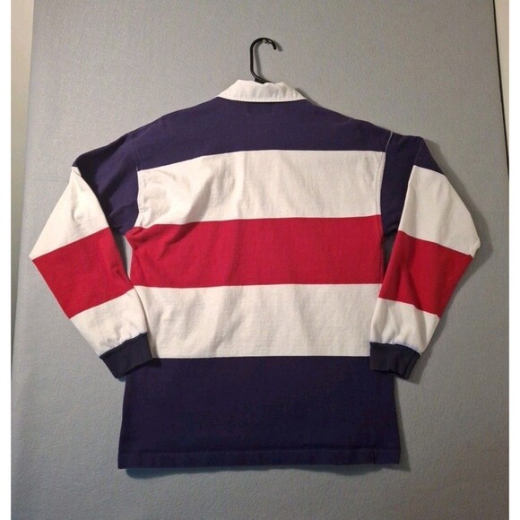 Vintage Boston Traders Polo Shirt Mens  L Striped Long Sleeve 90s Red White Blue - Picture 6 of 8